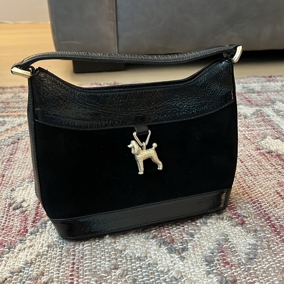 Kieselstein-Cord | Black Leather Trimmed Suede Handle Bag with Poodle Ornament - Picture 2 of 13